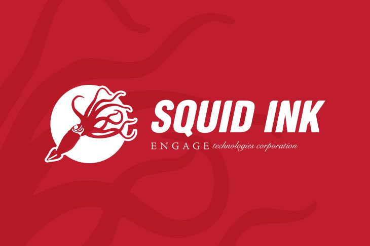 Logo of Squid Ink with a stylized squid and rose on a red background.