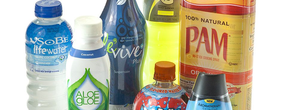 Beverages and food products with shrink sleeve labels and multi-pack labels