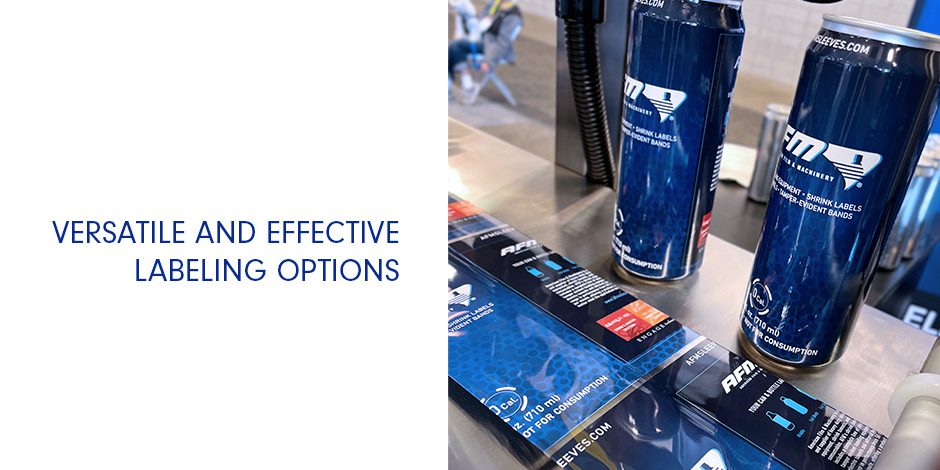 Beverage cans with shrink sleeves and sample of shrink sleeve film